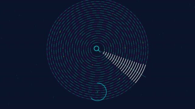 Dynamic Motion of Circular Data Visualization with Rotating Lines in Abstract Digital Art.