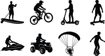 Extreme Sports and Adventure Mobility Silhouette Collection with Outdoor Activity Vehicles © Millat