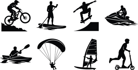 Extreme Sports Silhouette Collection with Cycling Water Sports and Outdoor Adventure © Millat