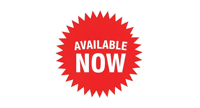 Red available now badge with explosion effect
