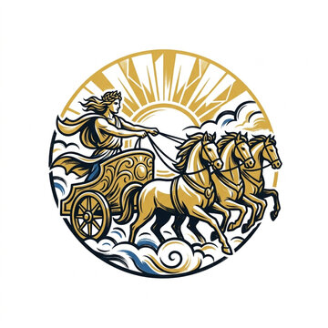 Mythological Sun God Apollo Driving Chariot Pulled by Horses.