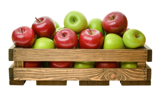 Red and green apples in wooden crate