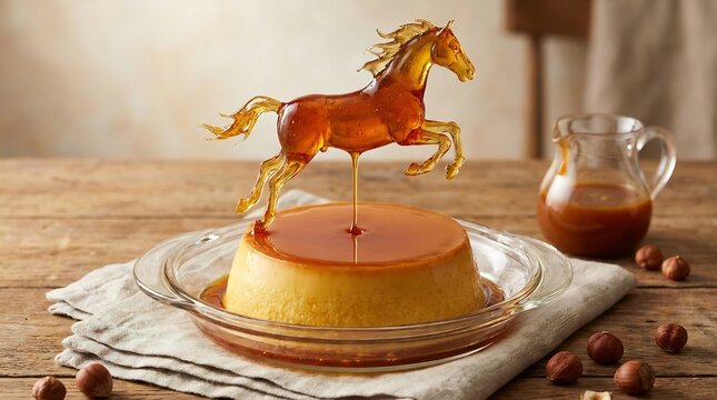 Illustrator ai delicious creme caramel dessert with caramel horse on top and nuts around ai illustrator