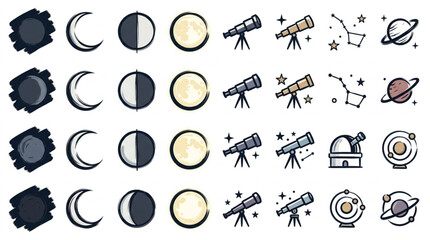 Collection of Celestial Objects and Astronomy Icons. © Rimuru