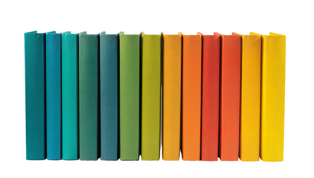 Row of colorful binders on white