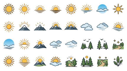 Obraz premium Collection of Hand Drawn Sun and Nature Icons.