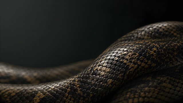 Macro view of detailed snake skin scales on dark background