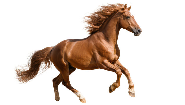 Chestnut horse running with mane flowing