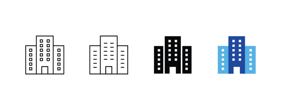 Office building icon, corporate headquarters symbol for business enterprise, organization, urban commercial real estate and company design.