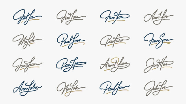 Collection of Fictional Signatures in Elegant Cursive Script.
