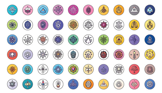 Colorful Symbolic Icons on White Background.