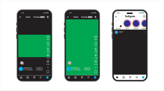 Instagram interface mockup. Smartphone instagram application interface template. Vector illustration of social media apps.