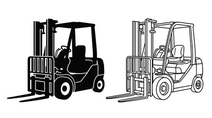 Forklift Trucks Black And White Line Art Illustration © Design Bari