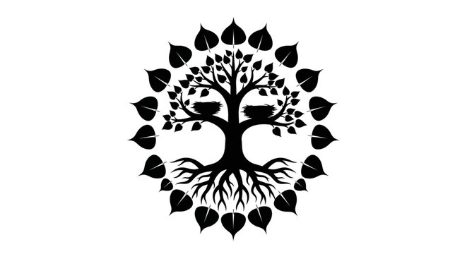 Banyan Tree Peepal Leaf Nature Emblem Icon Set