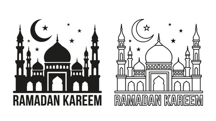 Ramadan Kareem Silhouette And Line Art Islamic Architecture Illustration © Design Bari
