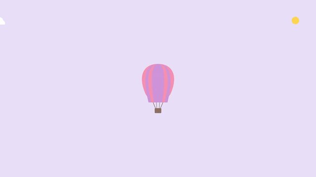 Colorful Hot Air Balloon Motion in Sky with Bright Sun and Clouds for Travel and Adventure Enthusiasts.