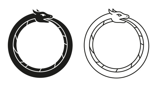 Ouroboros Serpent Silhouette Black And White Vector Illustration