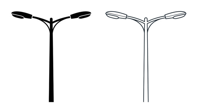 Street Lamp Silhouette On White Background Two headed Design