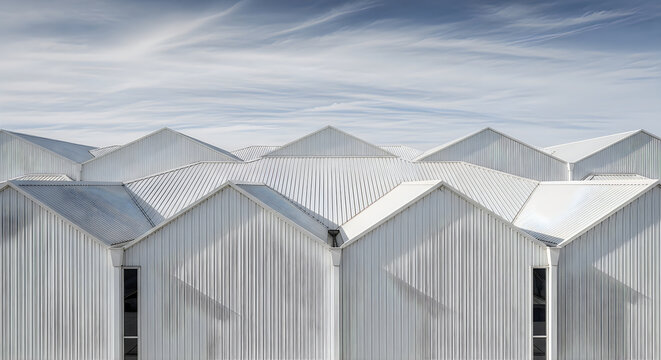 Modern industrial building with repeating gabled roof structure