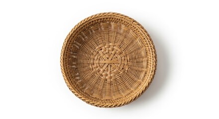 Fototapeta premium Handmade Wicker Basket Top View Isolated on White Background, Rustic Decoration