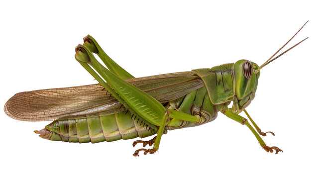 Green grasshopper insect with folded wings and long antennae