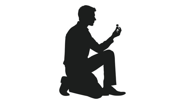 Man proposing silhouette against a white background a romantic gesture in black