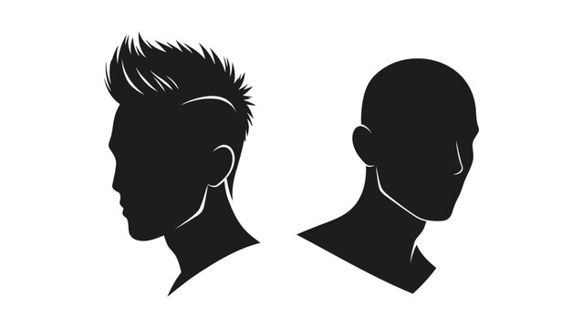 Two human head silhouettes against a white background graphic design