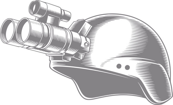 Military helmet with night vision goggles, tactical gear