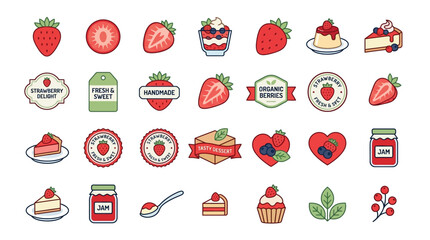 Collection of fresh strawberry and berry related icons © Iffa