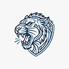 Fierce Tiger Head Emblem Roaring Aggressively. © Byebye