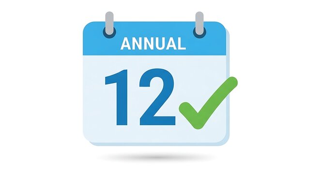 A calendar icon with an annual label and marked 12th date