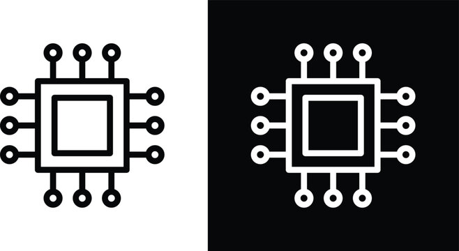 Microchip icon set in black and white colors