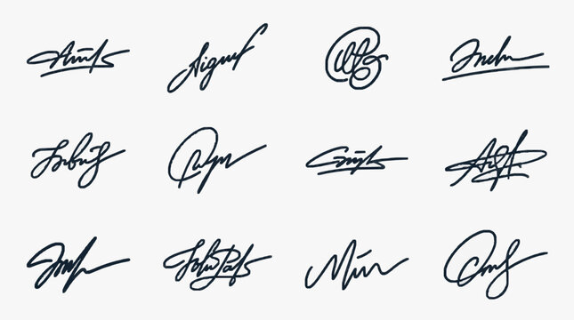 Collection of twelve unique handwritten signatures in cursive script.