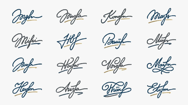 Collection of Handwritten Signatures in Script Font Style.
