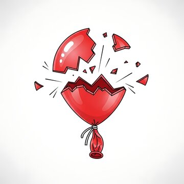 A cartoon red balloon explodes into pieces with a tied end