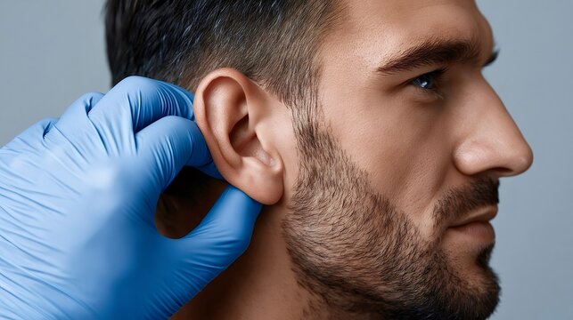 Doctor examining man ear for medical health checkup
