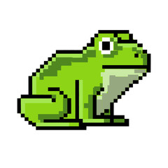 Obraz premium Green pixel frog character, retro platform game sprite