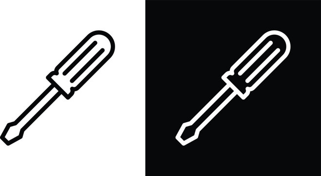 Screwdriver icon set in black and white colors