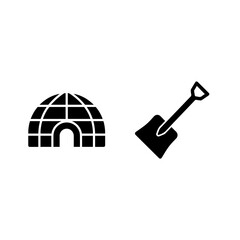 Igloo shelter and snow shovel icon set for winter and arctic survival © lll