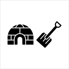 Igloo and snow shovel icon set for winter adventure and arctic survival © lll
