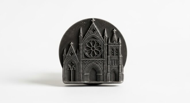 Gothic Church Building Emblem Design, Ornate Architectural Symbol, Religious Monumen