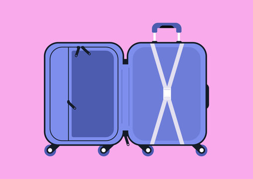 Empty open suitcase, travel concept, airport security check