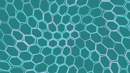 Obraz premium Abstract blue hexagon pattern with a wavy distorted effect on a dark green background