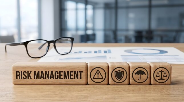 Corporate Risk Management Strategy on Desk with Glasses