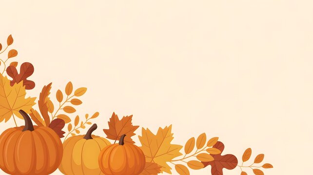 Autumn pumpkins and leaves, thanksgiving background