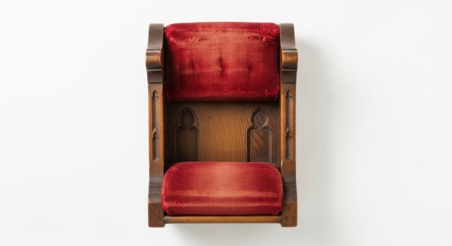 Beautiful Red Velvet Confessional Booth Isolated on White Background