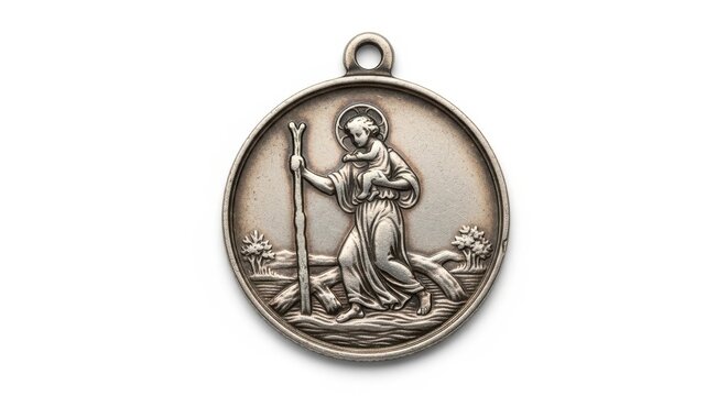 Antique Saint Christopher Medal with Child Jesus, Traveler's Protection Pendant