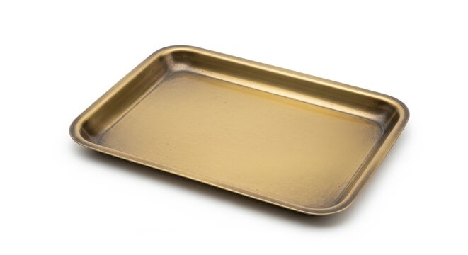 Antique Brass Baking Sheet Pan, Vintage Metal Cookie Tray Isolated on White Background