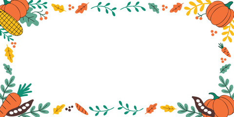 Minimalist fall border with pumpkin and carrot icons on transparent background for seasonal greeting card design © Sadhin07