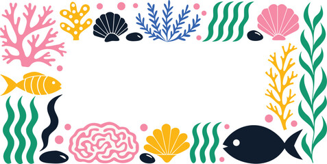 Ocean life frame with coral reefs and marine animals illustration © Sadhin07